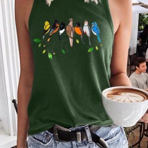 6 Multicolor Kingfisher Graphic Vest Tops, Tank Tops, Lilicloth.com