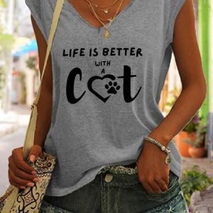 Lilicloth x Kat8lyst Life Is Better With A Cat V-neck Tank Top, Tank Tops, Lilicloth.com