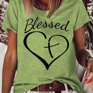 Womens God Blessed Casual Short Sleeve T-Shirt, T-shirts, Lilicloth.com