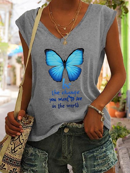 Be The Change You Want To See In The World Butterfly Print Tank Top, Tank Tops, Lilicloth.com
