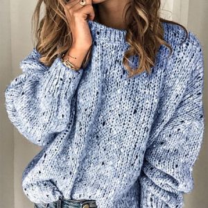 Women's Spring/Fall Color Block Casual Long Sleeve V Neck Yarn/Wool Yarn Sweater, JustFashionNow Sweaters, color:Sky Blue|size:3XL,