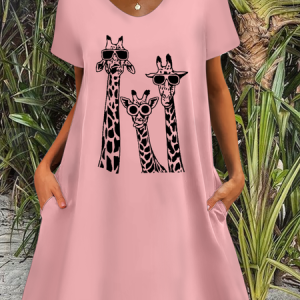 Women's Giraffe Print Casual Loose Dress, Dresses, Lilicloth.com