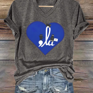 Comma La Kamala Cat Lady Heart Casual Crew Neck T-Shirt, T-shirts, Lilicloth.com