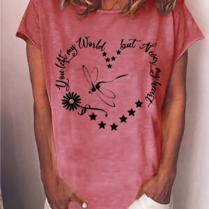 Women Dragonfly Letter Printing Casual Text Letters Loose T-Shirt, T-shirts, Lilicloth.com