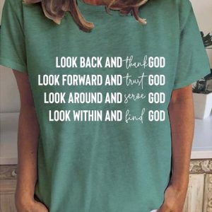 Look Back And Thank God Letter Casual Short Sleeve T-shirt, T-shirts, Lilicloth.com