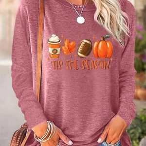 Crew Neck Long Sleeve Halloween Regular Loose Blouse For Women, Blouses, color:Watermelon|size:3XL, catalog Noracora shop