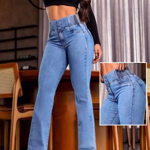 Back Shirred Button Front High Waist Jeans, Jeans, ChicMe catalog