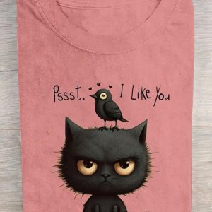 Cotton Loose Cat Casual T-Shirt, T-shirts, Lilicloth.com