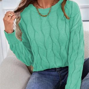 Women Yarn/Wool Yarn Plain Long Sleeve Comfy Casual Sweater, Sweaters, color:Green|size:XXL, catalog Noracora shop