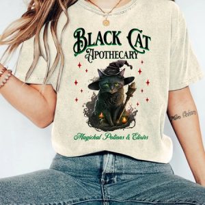 Black Cat Apothecary Halloween  Vintage Distressed Shirt, T-shirts, Lilicloth.com
