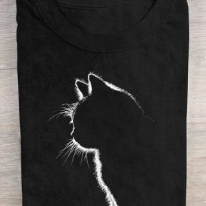 Casual Cat Crew Neck T-Shirt, T-shirts, Lilicloth.com