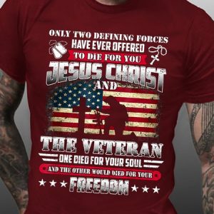 American Flag God Jesus Christ Die For Your Soul Veterans For Your Loose Crew Neck Cotton T-Shirt, T-shirts, Lilicloth.com