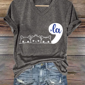 Comma la Childless Cat Lady Loose Crew Neck Casual Text Letters T-Shirt, T-shirts, Lilicloth.com