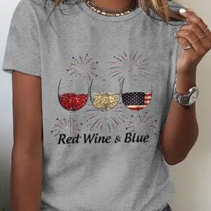Casual Crew Neck America Flag T-Shirt, T-shirts, Lilicloth.com