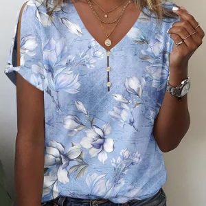 V Neck Cotton Casual Loose T-Shirt, T-shirts, Lilicloth.com