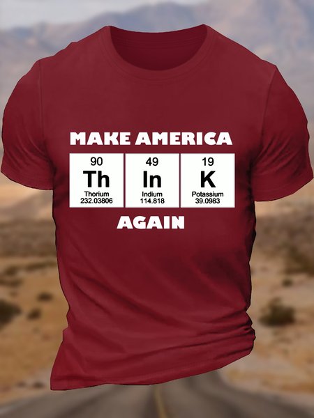 Men‘s Cotton Make America Think Again Casual T-Shirt, T-shirts, Lilicloth.com