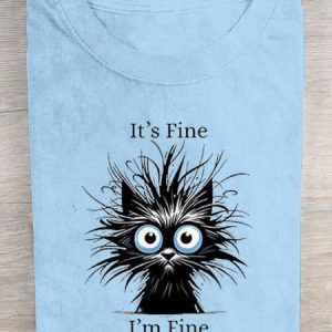 Loose Cat Casual Crew Neck T-Shirt, T-shirts, Lilicloth.com