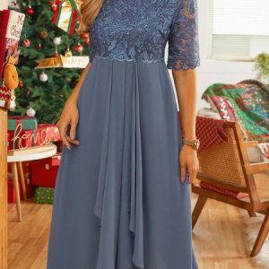 Blue Lace Elegant Dress, JustFashionNow Dresses, color:Blue|size:XXL,