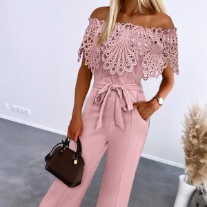 Eyelet Embroidery Off Shoulder Jumpsuit, Jumpsuits, ChicMe catalog