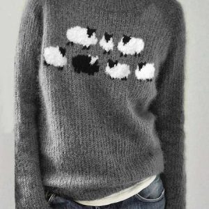 Women Yarn/Wool Yarn Animal Long Sleeve Comfy Casual Sweater, Sweaters, color:Color2|size:5XL, catalog Noracora shop