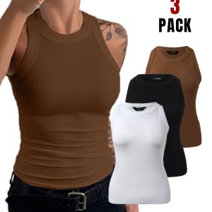 3-Pack Knit Round Neck Thick Strap Racerback Tank Tops, Tanks & Crop Tops, ChicMe catalog