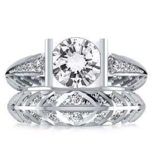 Bridal sets rings - Bar Set Round Cut Bridal Ring Set For Women, Italo jewelry - Online Catalog