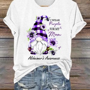 WEAR Purpley FOR MY FOR MY MOM Alzheimer's Awareness Casual Text Letters Crew Neck T-Shirt, T-shirts, Lilicloth.com