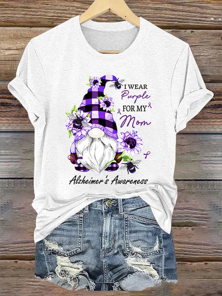 WEAR Purpley FOR MY FOR MY MOM Alzheimer's Awareness Casual Text Letters Crew Neck T-Shirt, T-shirts, Lilicloth.com