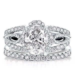 Bridal sets rings - Halo Split Shank Double Prong Oval Cut Bridal Set, Italo jewelry - Online Catalog