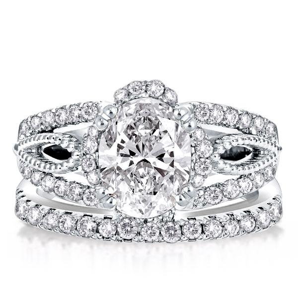Bridal sets rings - Halo Split Shank Double Prong Oval Cut Bridal Set, Italo jewelry - Online Catalog