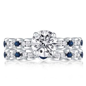 Bridal sets rings - Half Eternity Blue & White Round Cut Best Bridal Set, Italo jewelry - Online Catalog