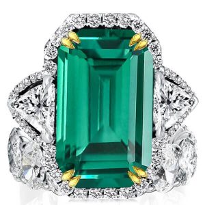 Bridal sets rings - Two Tone Emerald Cut Three Stone Halo Eternity Women Bridal Set, Italo jewelry - Online Catalog