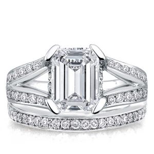 Bridal sets rings - Classic Split Shank Emerald Cut Womens Bridal Set, Italo jewelry - Online Catalog