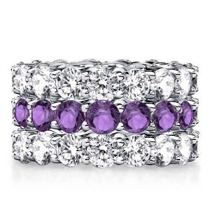 3pc wedding sets rings - Round Eternity Amethyst Stackable Band Set, Italo jewelry - Online Catalog