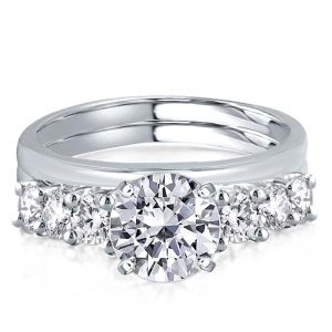 Bridal sets rings - Half Eternity Round Cut Inset Guard White Sapphire Bridal Set, Italo jewelry - Online Catalog