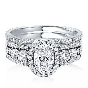 Bridal sets rings - Halo Half Eternity Multi Row Oval Cut Bridal Wedding Set, Italo jewelry - Online Catalog
