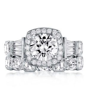 Bridal sets rings - Half Eternity Vintage Cushion Halo Round Cut Bridal Ring Set, Italo jewelry - Online Catalog