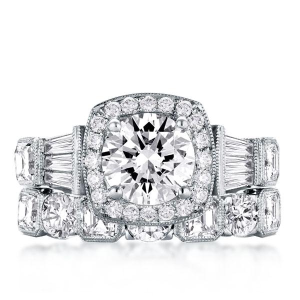 Bridal sets rings - Half Eternity Vintage Cushion Halo Round Cut Bridal Ring Set, Italo jewelry - Online Catalog