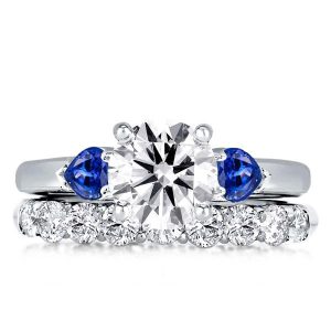 Bridal sets rings - Three Stone Created Sapphire Round & Pear Cut Bridal Set, Italo jewelry - Online Catalog