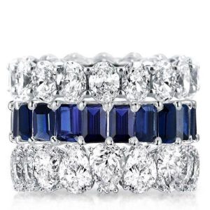3pc wedding sets rings - Triple Row Blue Oval & Emerald & Pear Stackable Band Set, Italo jewelry - Online Catalog