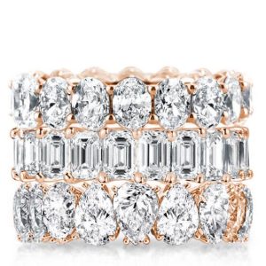 3pc wedding sets rings - Rose Gold Triple Row Oval & Emerald & Pear Stackable Band Set, Italo jewelry - Online Catalog