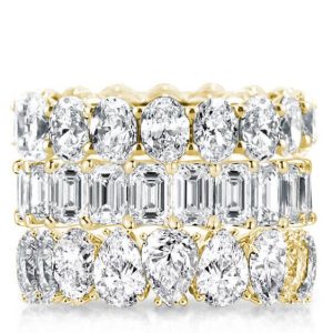 3pc wedding sets rings - Gold Triple Row Oval & Emerald & Pear Stackable Band Set, Italo jewelry - Online Catalog
