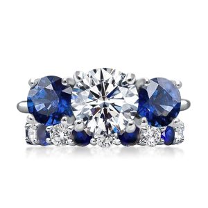 Bridal sets rings - White & Blue Three Stone Round Cut Bridal Set, Italo jewelry - Online Catalog