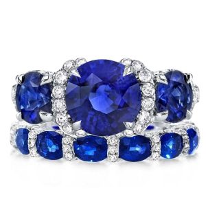 Bridal sets rings - Oval & Round Cut Three Stone Created Sapphire Wedding Set, Italo jewelry - Online Catalog