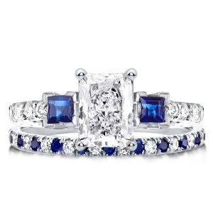 Bridal sets rings - Italo Blue Sapphire Engagement Rings Sets 3 Stone Ring Sets, Italo jewelry - Online Catalog
