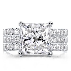 3pc wedding sets rings - Italo Princess Cut Engagement Rings Sets In Sterling Silver, Italo jewelry - Online Catalog