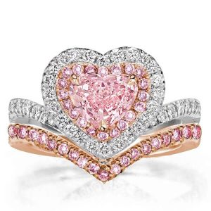 Bridal sets rings - Halo Two Tone Half Eternity Heart Cut Bridal Set, Italo jewelry - Online Catalog