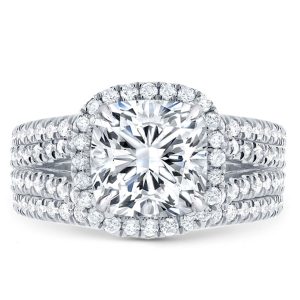 3pc wedding sets rings - Halo Cushion Split Shank White Sapphire 3PC Wedding Set, Italo jewelry - Online Catalog