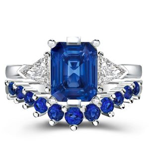 Bridal sets rings - Three Stone Emerald Created Sapphire Bridal Set, Italo jewelry - Online Catalog