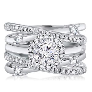 Bridal sets rings - Italo Halo Round Cut Engagement Rings Sets In Sterling Silver, Italo jewelry - Online Catalog